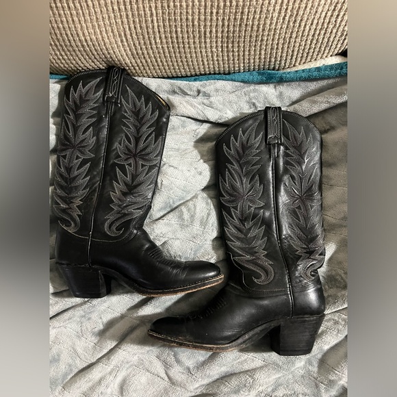 Dan Post Sz 5.5 Black Leather Mid Calf Pull On Western Cowboy Boots - Picture 7 of 9